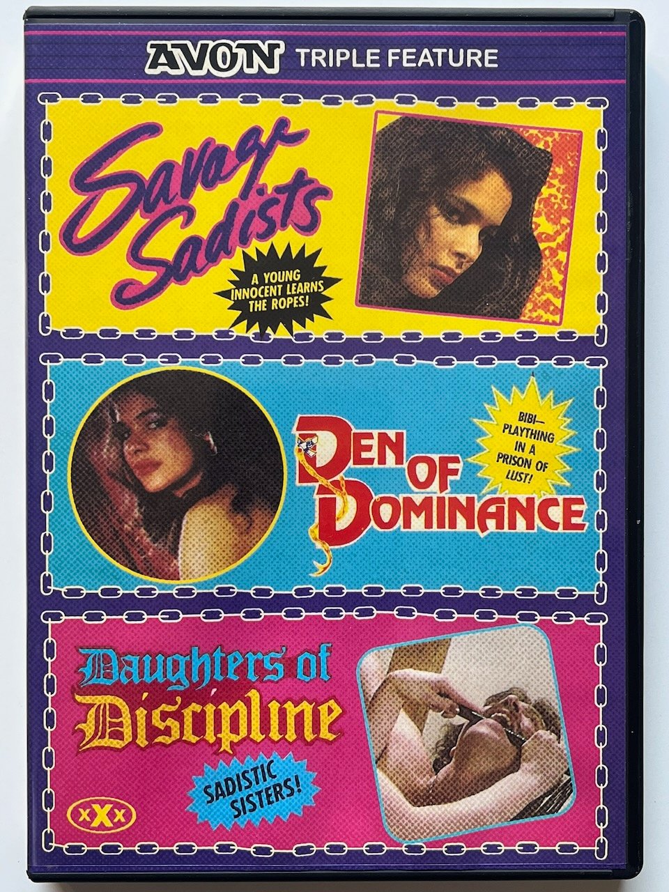 SAVAGE SADISTS DEN OF DOMINANCE DAUGHTERS OF DISCIPLINE DVD Avon Triple Feature - Early 1980s Roughies