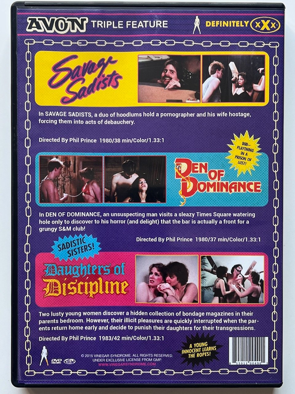 SAVAGE SADISTS DEN OF DOMINANCE DAUGHTERS OF DISCIPLINE DVD Avon Triple Feature - Early 1980s Roughies - Image 2