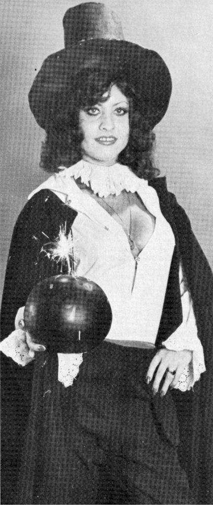 Editor Doreen Millington in Welsh national dress, posing as a female Guy Fawkes in Park Lane issue 11.
